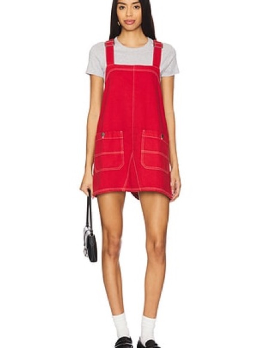 We The Free Red Pinafore Mini Dress with Patch Pockets